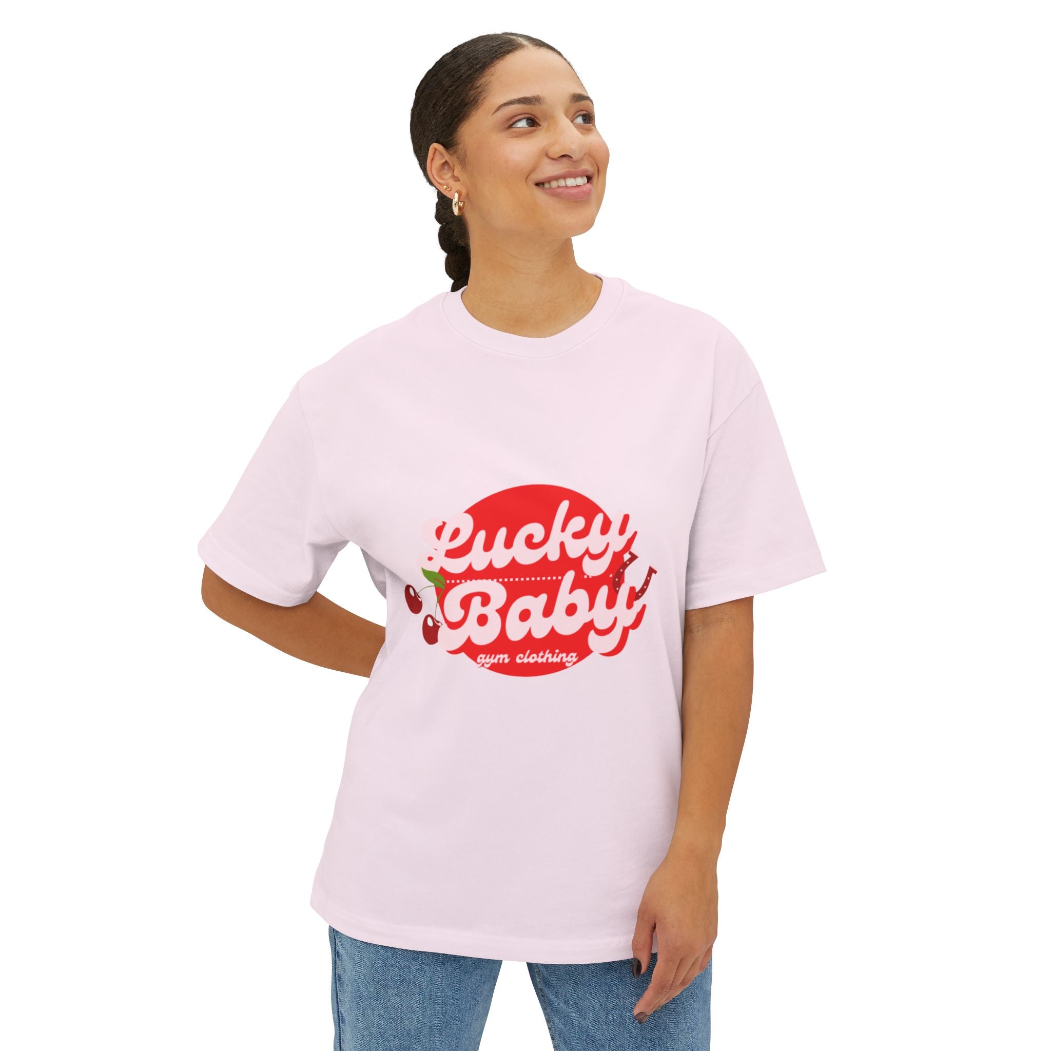 Lucky Baby Graphic Tee — Cute Cherry Vintage-Style Pink Shirt