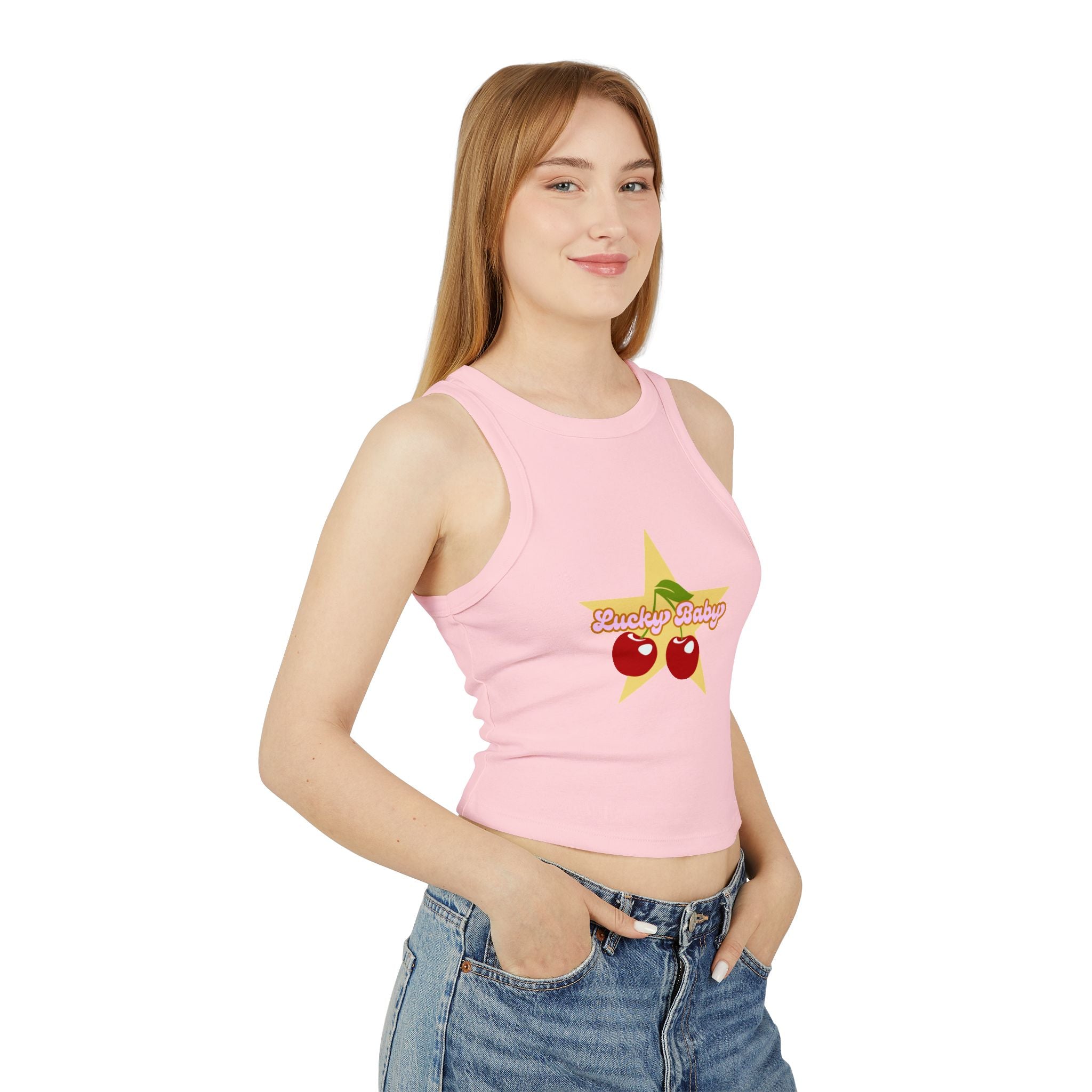 Lucky Baby - Cherry Star Women's Micro Rib Crop Tank