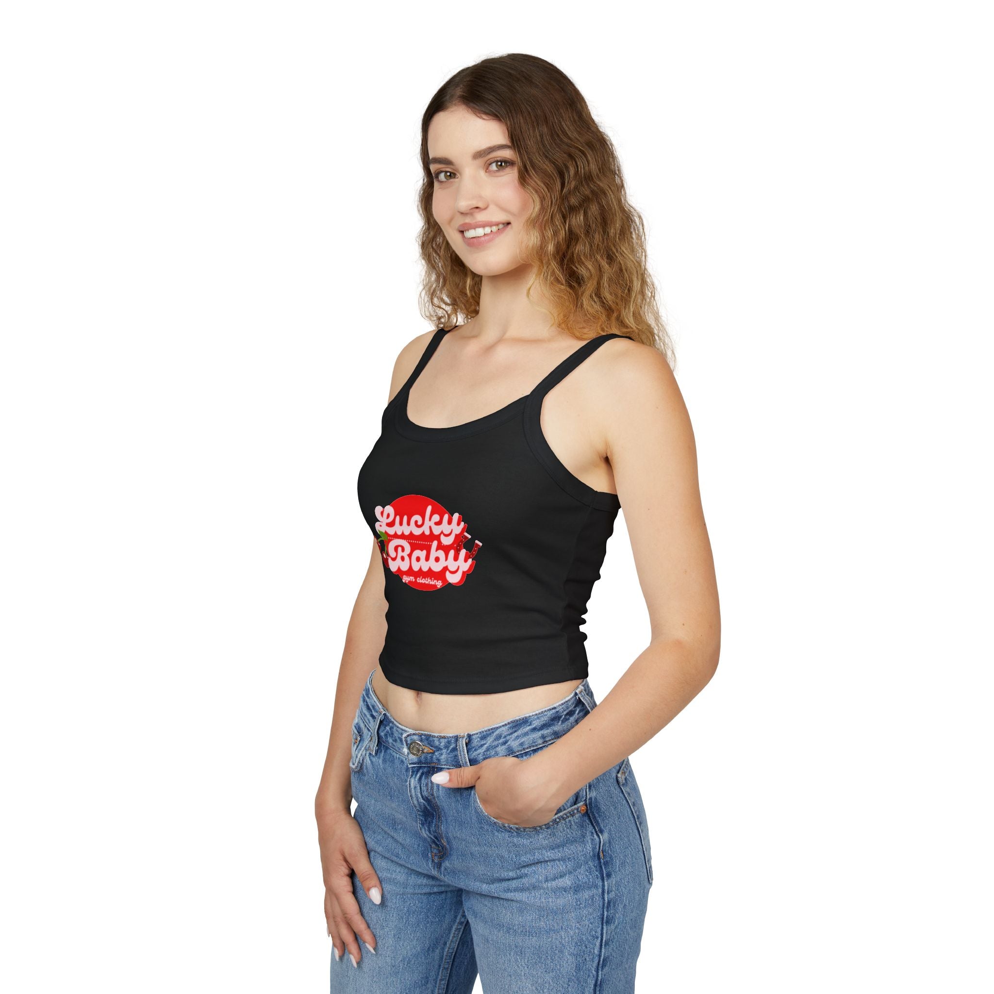 Lucky Baby Crop Tank - Women's Spaghetti Strap Cherry Graphic