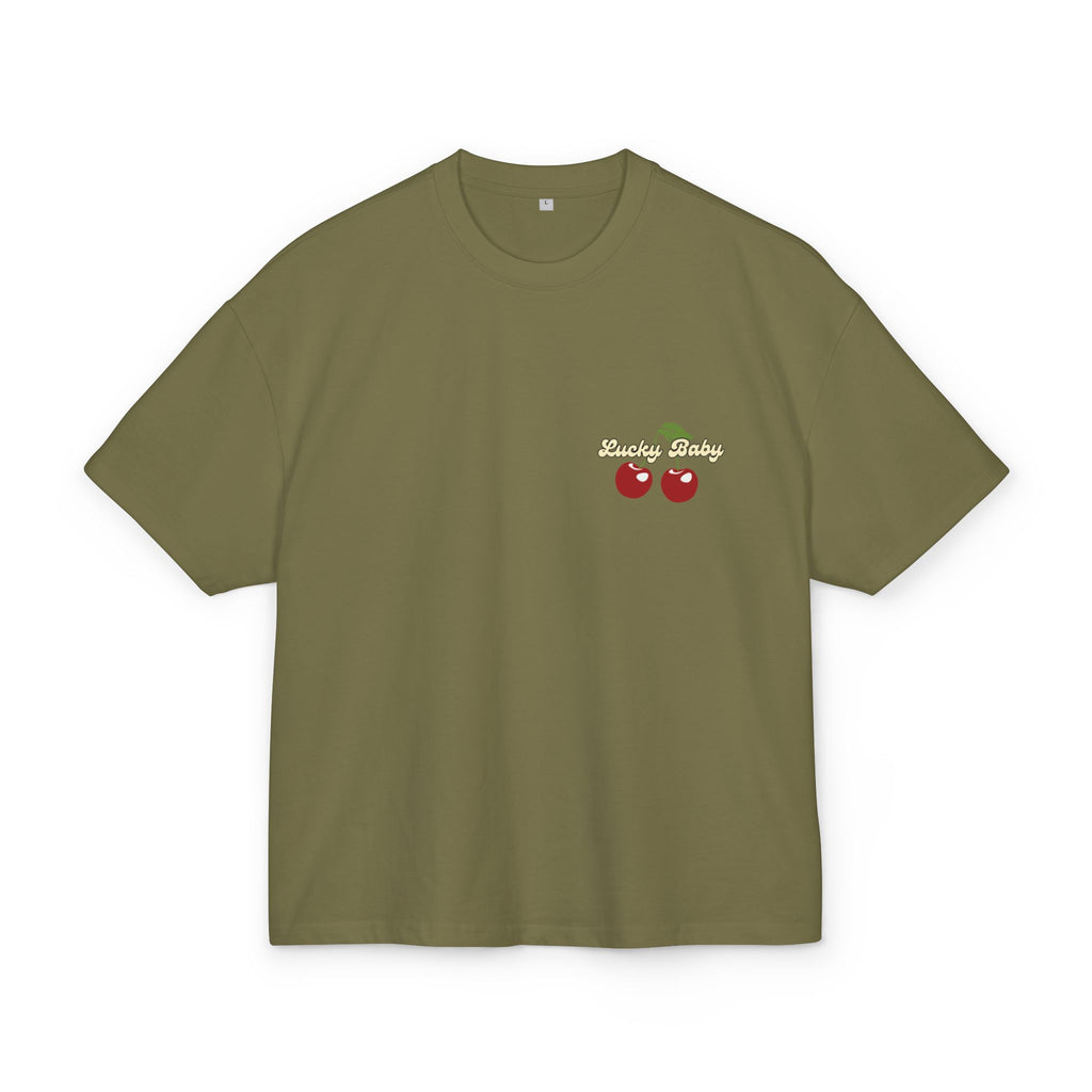 Lucky Baby Oversized Tee - Retro Cherry with Golden Star Back