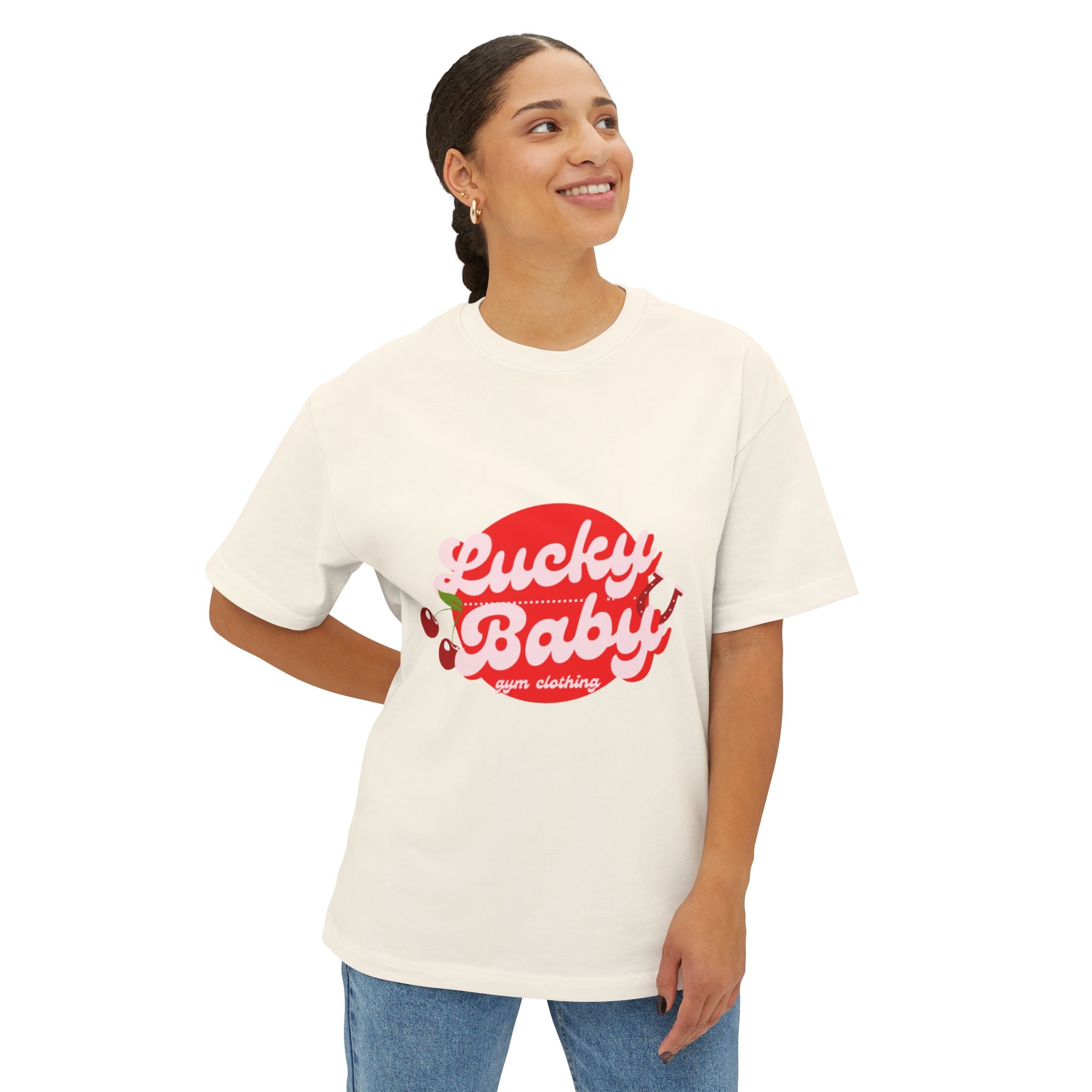 Lucky Baby Graphic Tee — Cute Cherry Vintage-Style Pink Shirt