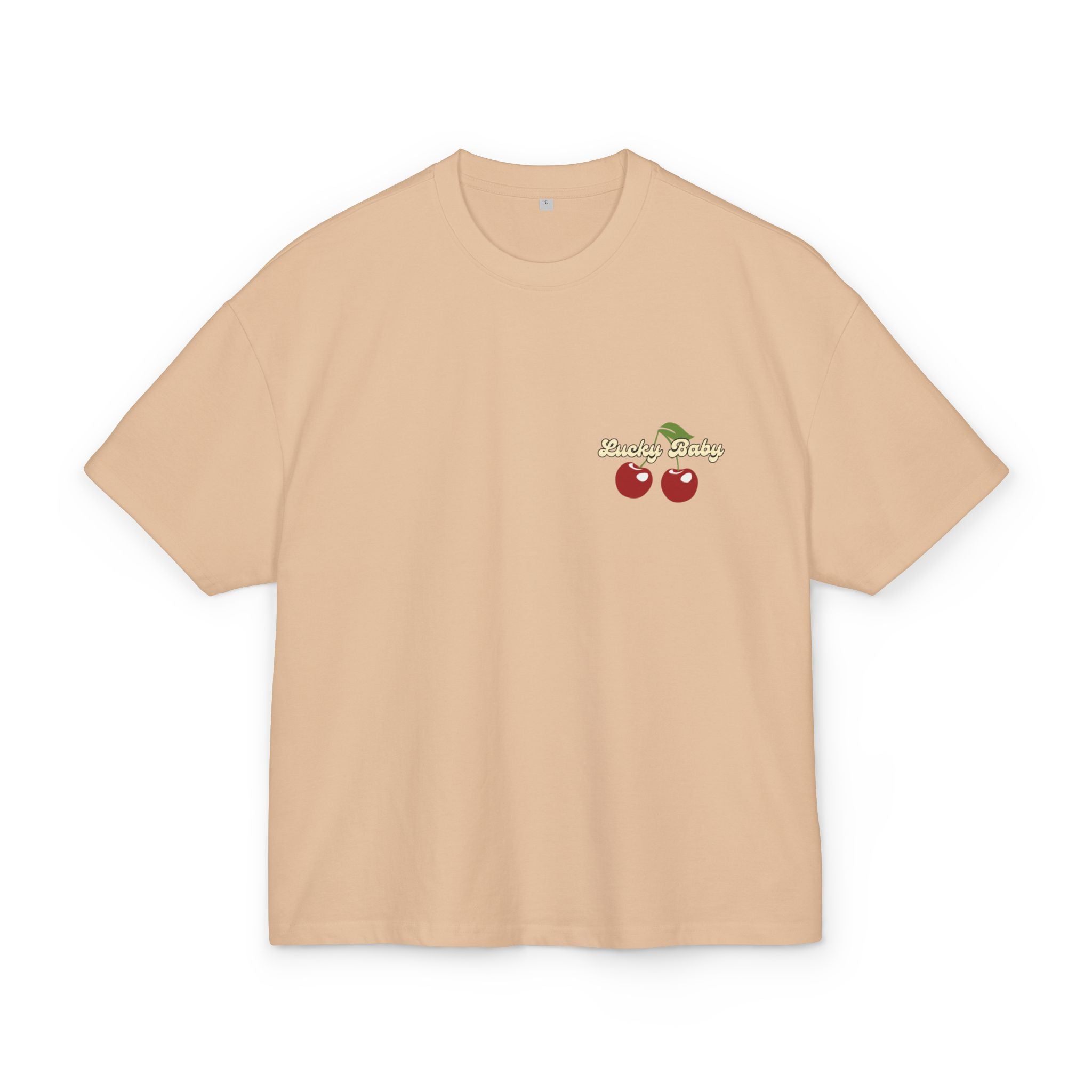 Lucky Baby Oversized Tee - Retro Cherry with Golden Star Back