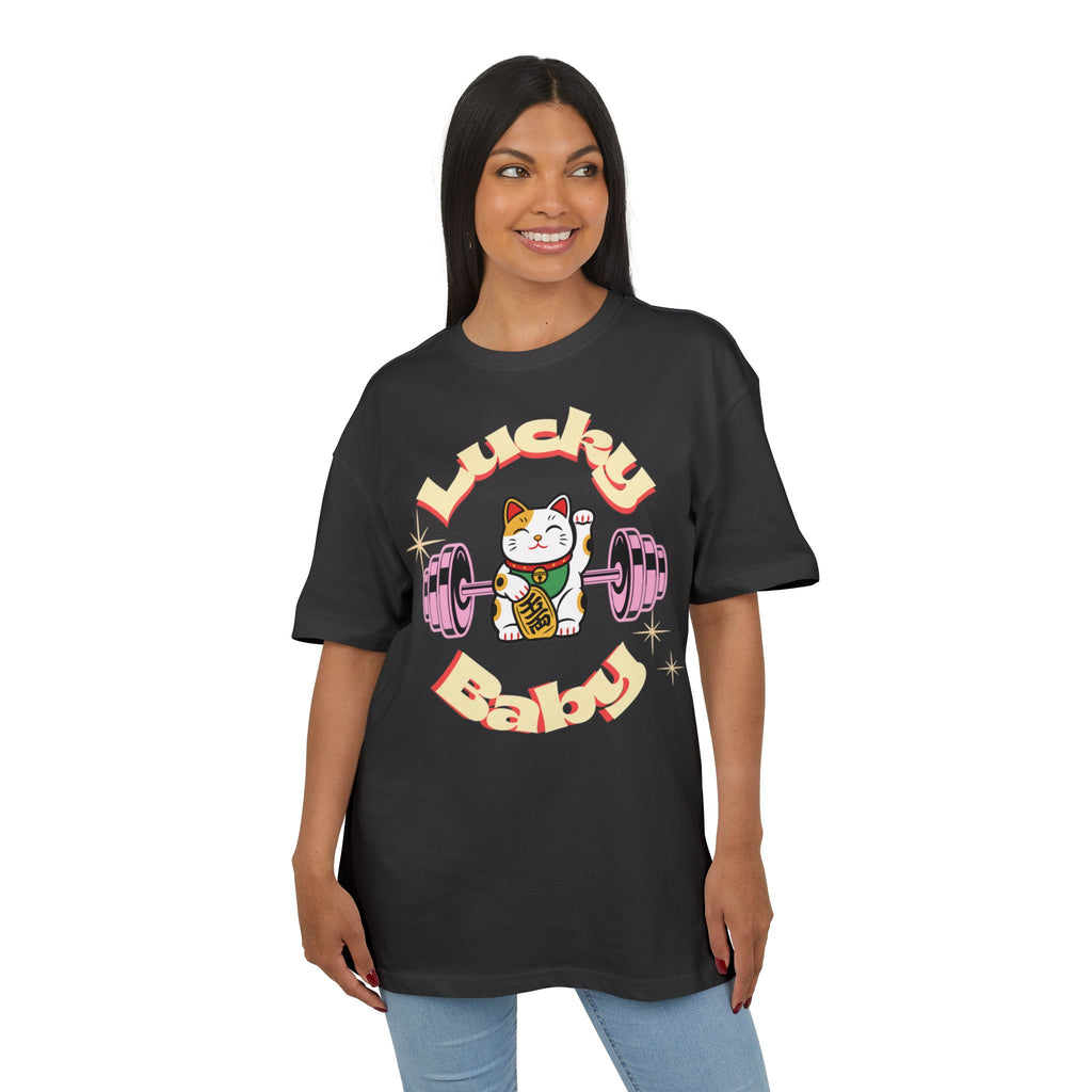 Lucky Baby Oversized Vintage Maneki Neko Weightlifting Tee