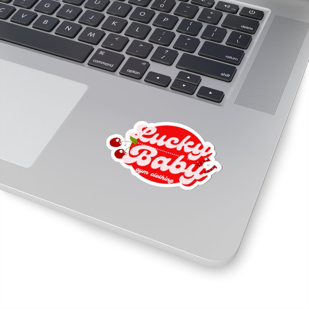 Lucky Baby Kiss-Cut Sticker — Retro Red Cherry Laptop Decal