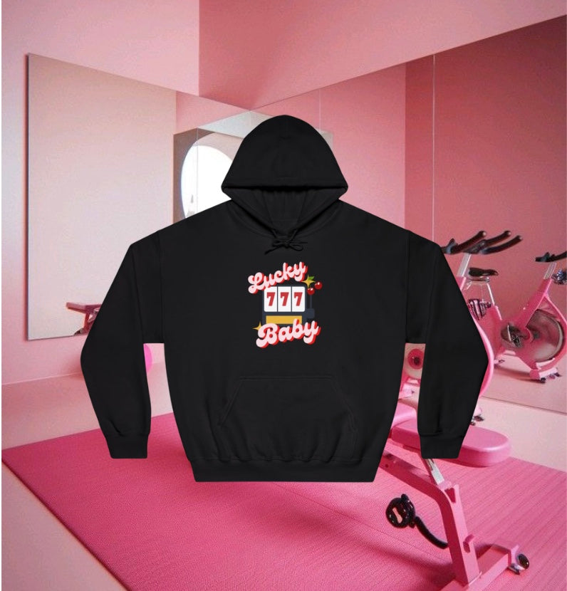Lucky 777 Baby Hoodie — Retro Slot Machine Graphic Hooded Sweatshirt