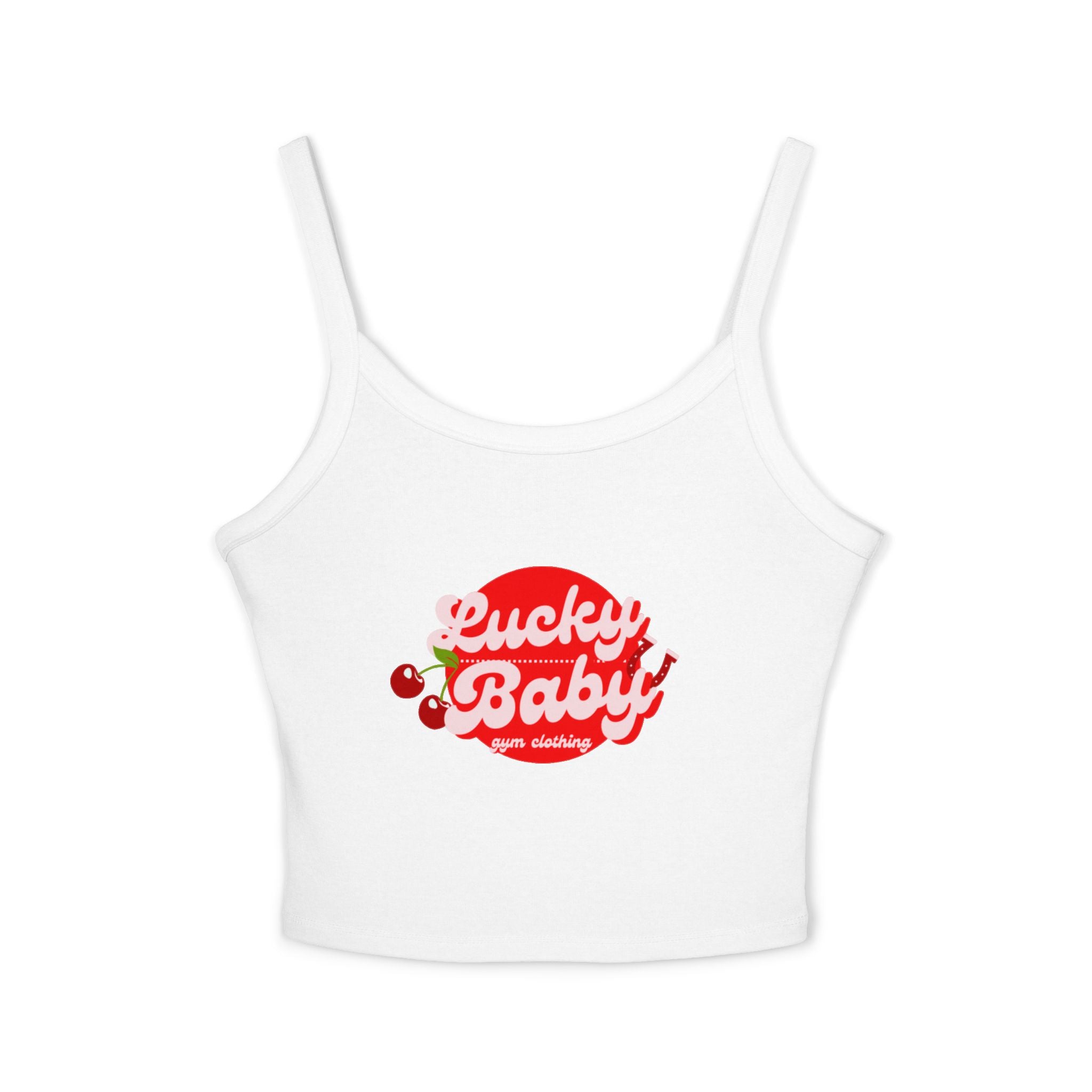Lucky Baby Crop Tank - Women's Spaghetti Strap Cherry Graphic