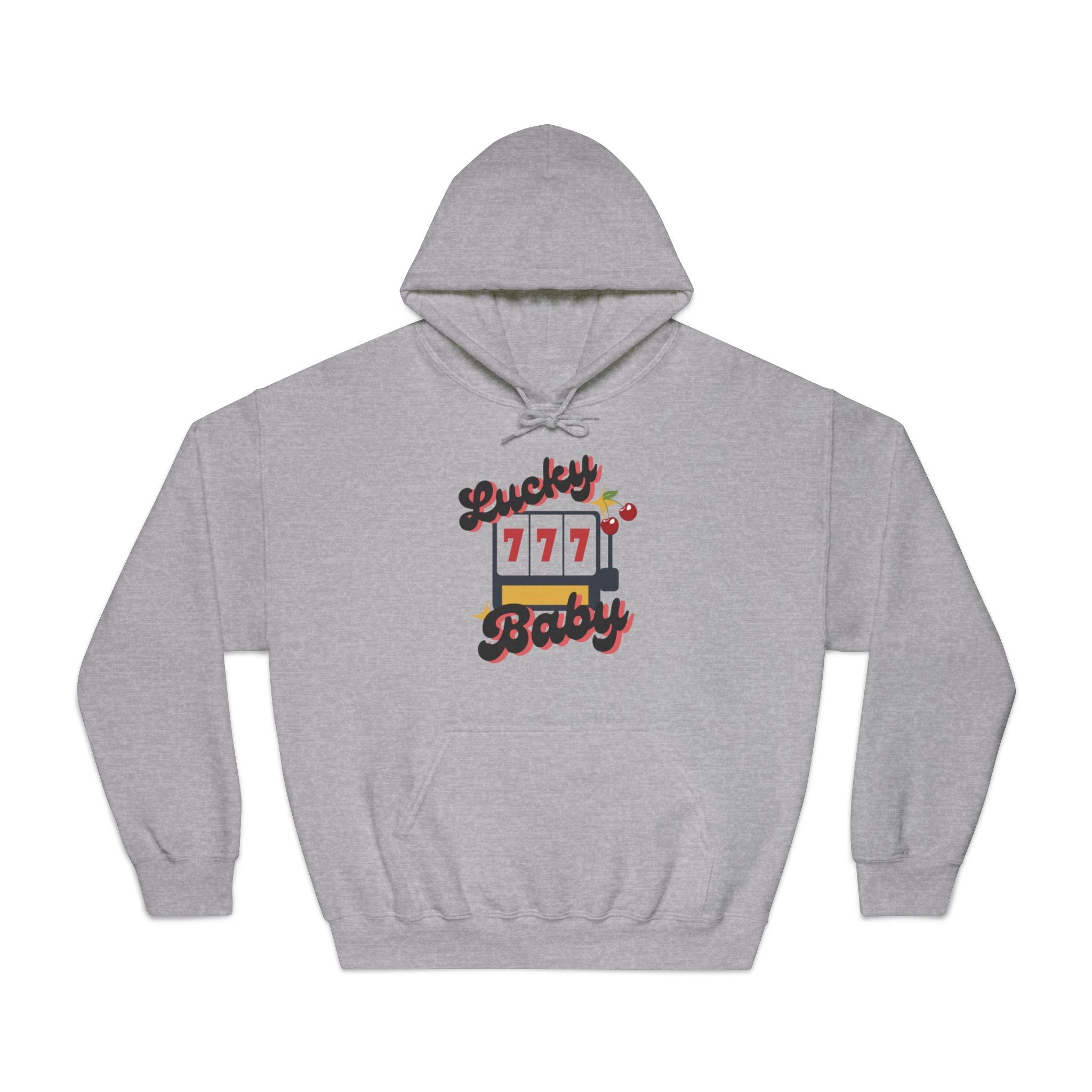 Lucky Baby Hoodie — Retro Slot Machine 777 Cherry Graphic Hooded Sweatshirt