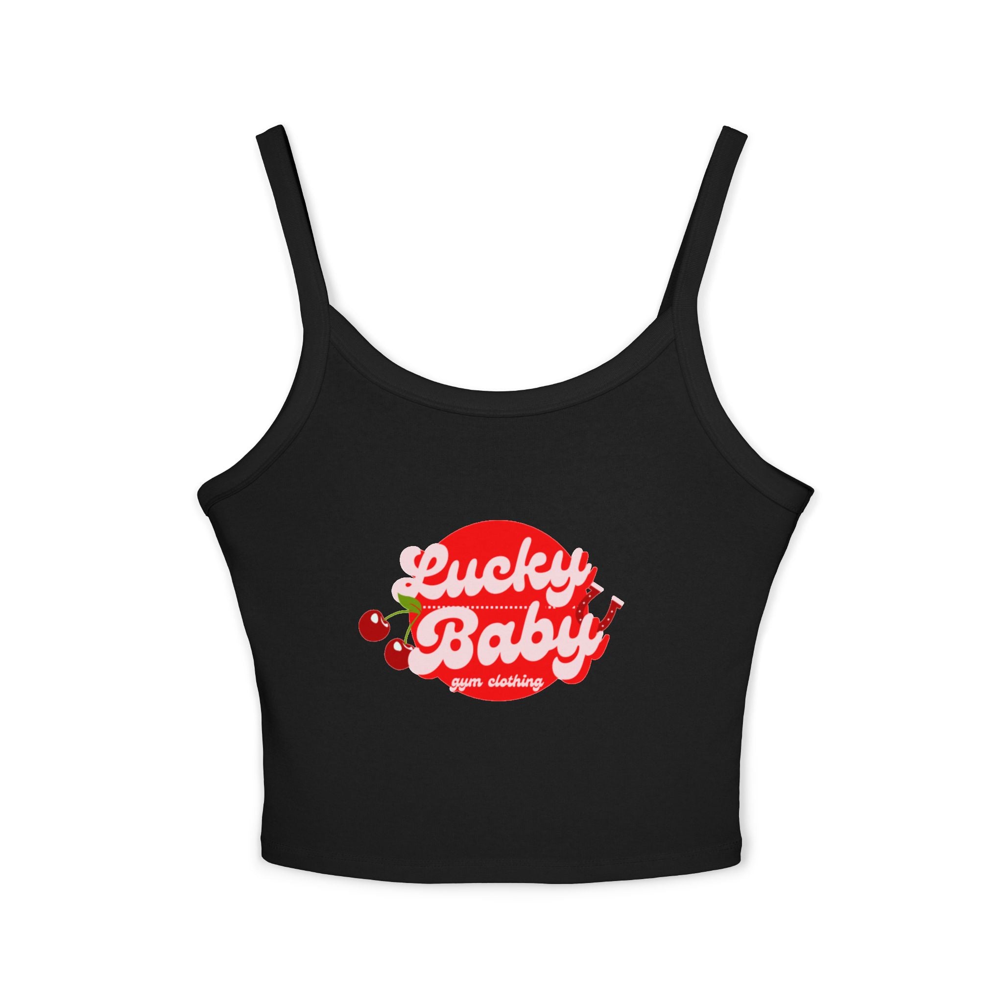 Lucky Baby Crop Tank - Women's Spaghetti Strap Cherry Graphic