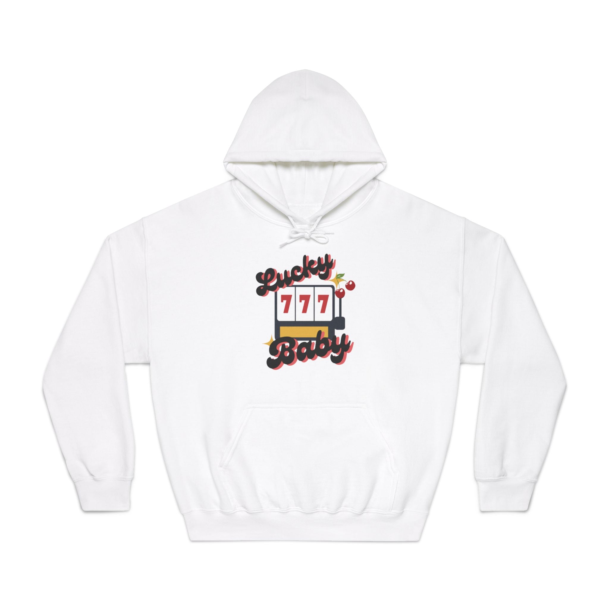 Lucky Baby Hoodie — Retro Slot Machine 777 Cherry Graphic Hooded Sweatshirt