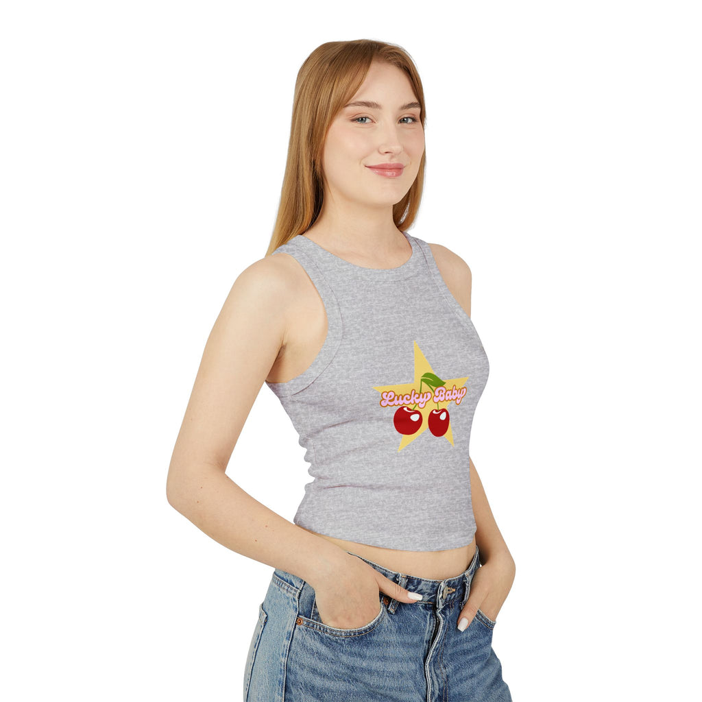 Lucky Baby - Cherry Star Women's Micro Rib Crop Tank