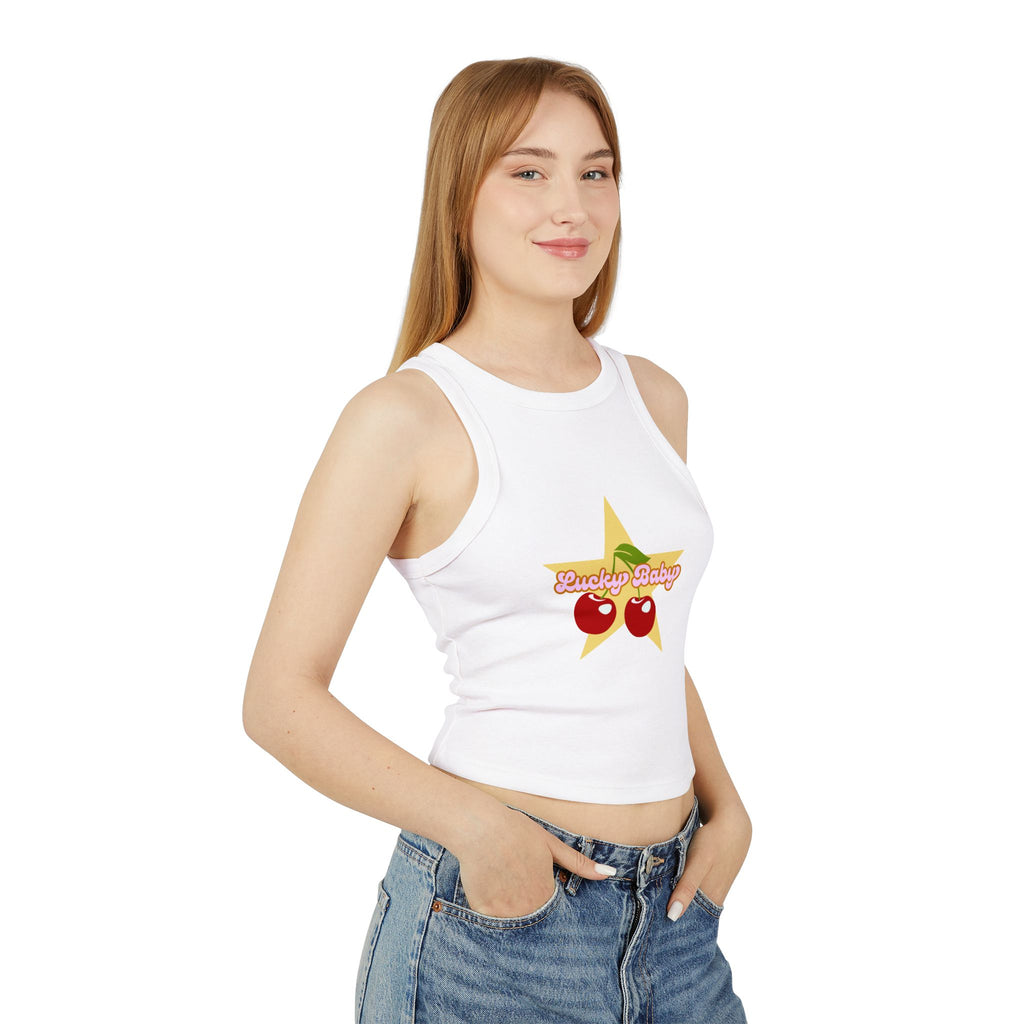 Lucky Baby - Cherry Star Women's Micro Rib Crop Tank