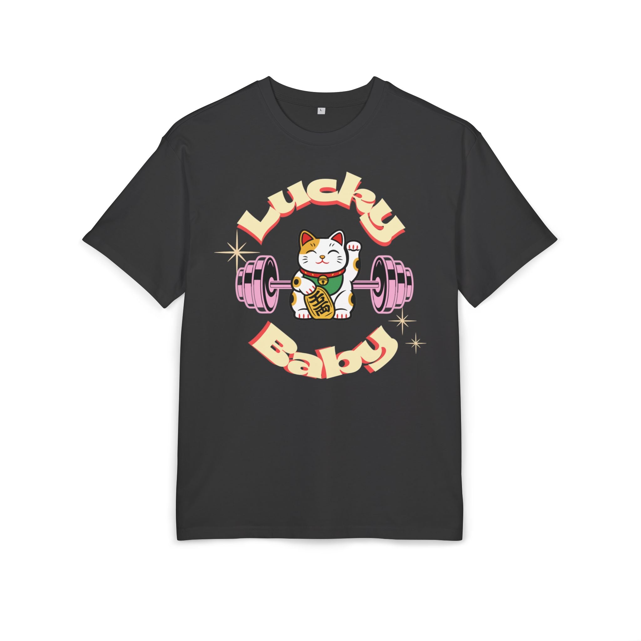 Lucky Baby Oversized Vintage Maneki Neko Weightlifting Tee